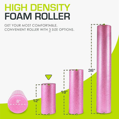 ProsourceFit High Density Foam Rollers 12 - Inches long, Firm Full Body Athletic Massage Tool for Back Stretching, Yoga, Pilates, Post Workout Muscle Recuperation, Black