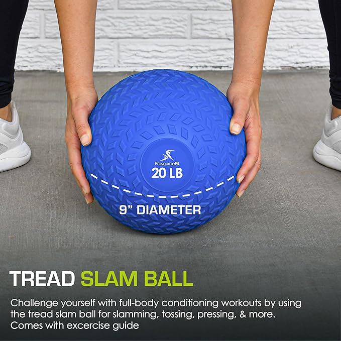 ProsourceFit Slam Medicine Balls 5, 10, 15, 20, 25, 30, 50lbs Smooth and Tread Textured Grip Dead Weight Balls for Strength and Conditioning Exercises, Cardio and Core Workouts