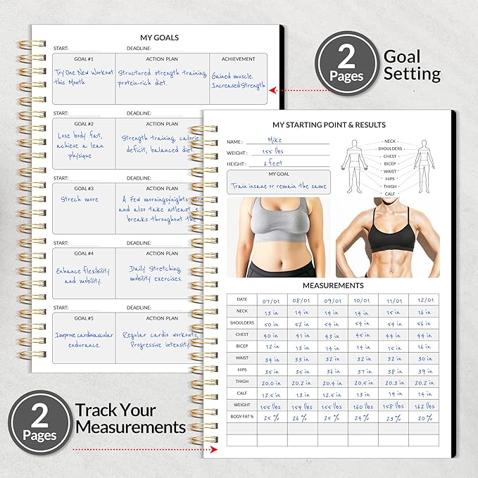 2025 Fitness Workout Journal Planner for Women & Men, from JAN 2025 - DEC 2025 Exercise Planner, 6.4" x 8.3" Fitness Tracker Journal Essentials for Goals, Tracking, Gifts with PVC Plastic Cover, Black