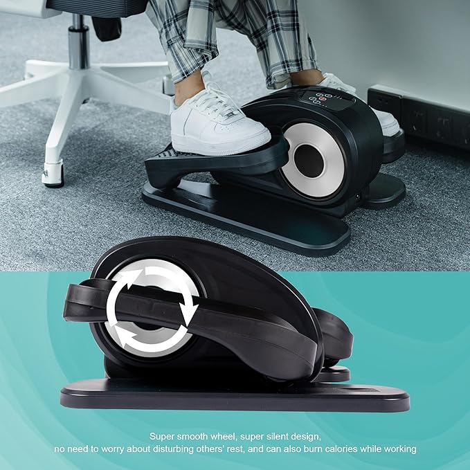 Under Desk Elliptical, Electric Foot Pedal Exerciser, Fully Assembled Seated Elliptical, Compact Portable Elliptical Machine Trainer with Remote Control, Mini Elliptical Leg Exerciser for Home