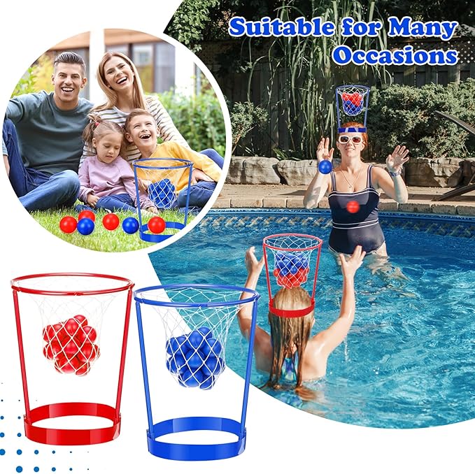 Meooeck 10 Pack Head Hoop Basketball Party Game Set for Adult Carnival Game Adjustable Basket Net Headband with 60 Ball Basketball Party Game for Boy Girl Family Birthday Indoor Outdoor Activity