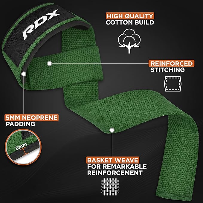 RDX Lifting Wrist Straps for Weightlifting, 5MM Neoprene Padded Anti Slip 60CM Hand Bar Support Grips, Strength Training Equipment Heavy Duty Workout Bodybuilding Powerlifting Gym Fitness, Men Women