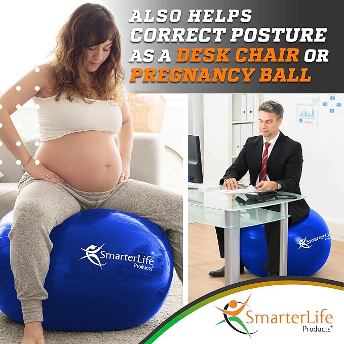 SmarterLife Workout Exercise Ball for Fitness, Yoga, Balance, Stability, or Birthing, Great as Yoga Ball Chair for Office or Exercise Gym Equipment for Home, Premium Non-Slip Design