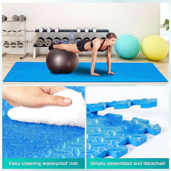 Yes4All 24SQFT-120SQFT Puzzle Exercise Mat for Home Gym, EVA Interlocking Foam Floor Tiles with Border for Workout Equipment