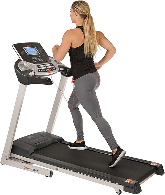 Sunny Health & Fitness Energy Flex Motorized Treadmill with Automatic Incline Easy Foldable Design Pulse Sensors Digital Display and Optional SunnyFit® App Enhanced Bluetooth Connectivity