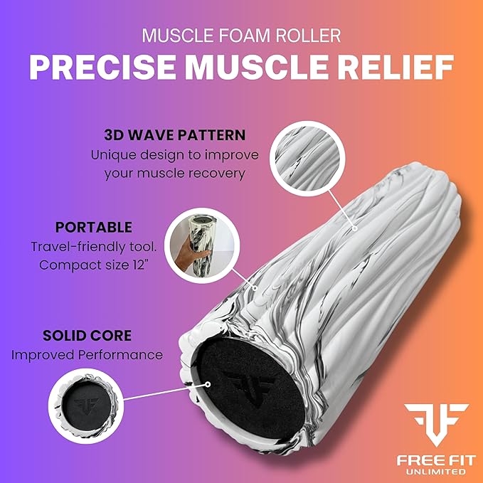 Small Foam Roller-Back Roller-Foam Rollers for Muscle Massage-Boost Performance and Recovery-Foam Roller for Legs-Wave 3D Design-Portable (Medium (12 inch), White Marble)