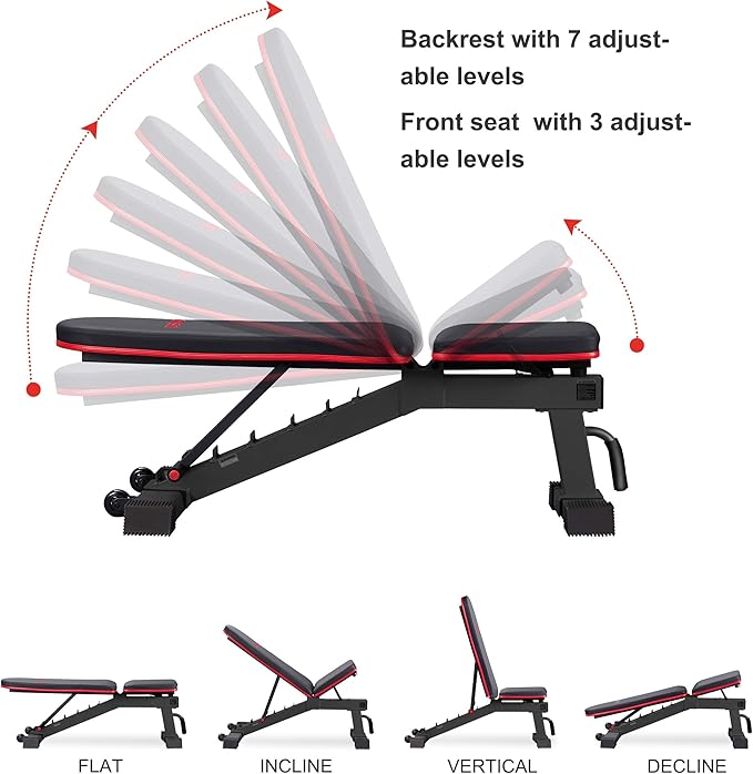 DERACY Adjustable Weight Bench for Full Body Workout, Incline and Decline Weight Bench for Indoor Workout, Home Gym