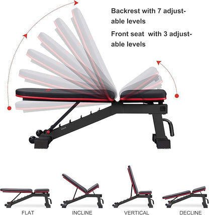 DERACY Adjustable Weight Bench for Full Body Workout, Incline and Decline Weight Bench for Indoor Workout, Home Gym