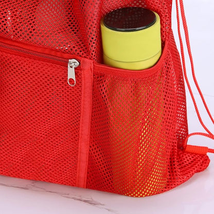 NATURAL STYLE 2 PACK Mesh Drawstring Backpack Bag, Multifunction Mesh Bag for Swimming, Athletic Gym, Clothes, Beach, Swim (Red)