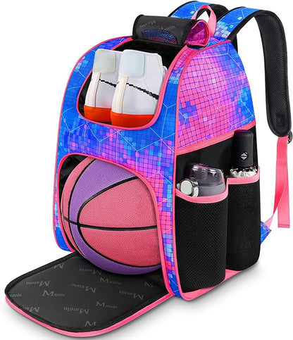 MATEIN Basketball Bag, Sturdy Soccer Bag with Ball Holder & Shoe Compartment, Large Basketball Backpack for Training Equipment, Water Resistant Sports Ball Bags Fits Volleyball Football, Colorful