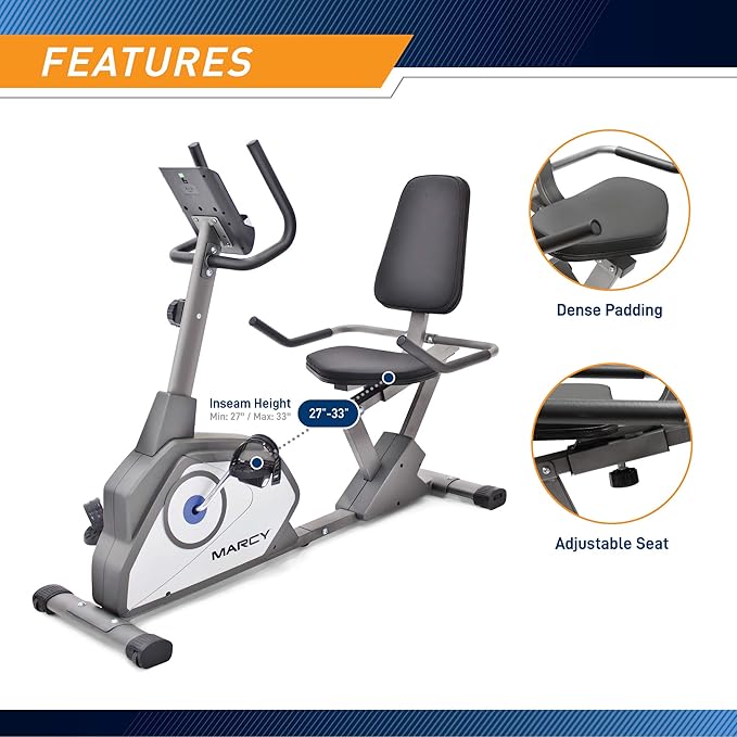 Marcy Magnetic Recumbent Exercise Bike with 8 Resistance Levels