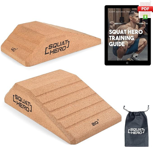 Squat Hero, Cork Squat Wedge Block, Perfect for Knees Over Toes and Full Depth Squat Training, Patent Pending Non-Slip Slant Board, Deadlift Wedge, Calf Stretcher, Quantity 2