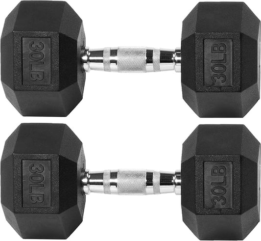 Signature Fitness Rubber Encased Hex Dumbbell, Multiple Sizes