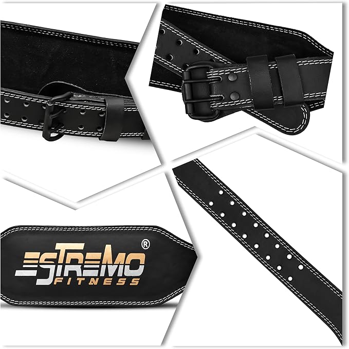 Weight Lifting Belt Genuine Leather 6 Inches Wide Lifting Belt for Men and Women, Gym Belts for Weightlifting, Powerlifting and Deadlift, Gym Lifting Belt - Durable & Comfortable - Black