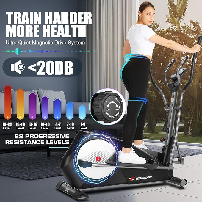 Elliptical Machine, Foldable Elliptical Machine for Home, 22 Resistance Levels with Large LCD Monitor Eliptical Exercise Machine