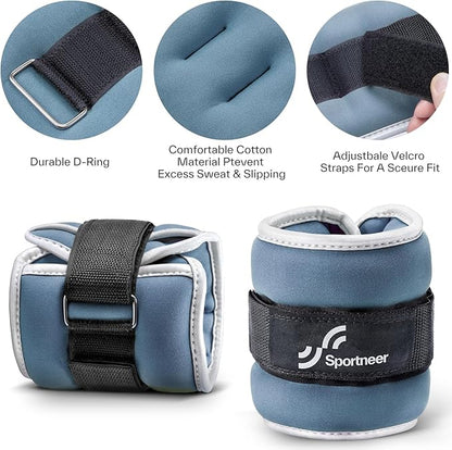 Sportneer Ankle Weights Wrist Weights -0.5 1 2 3 4 5 Lbs Pair for Men Women Kids Strength Training Wrist and Ankle Weights Set Comfortable and Soft Perfect for Dancing Running Walking Fitness Workout