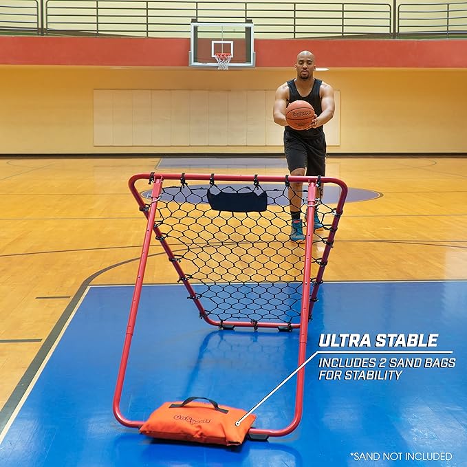 GoSports Basketball Rebounder with Adjustable Frame, Rubber Grip Feet and Sandbags - Portable Passback Training Aid