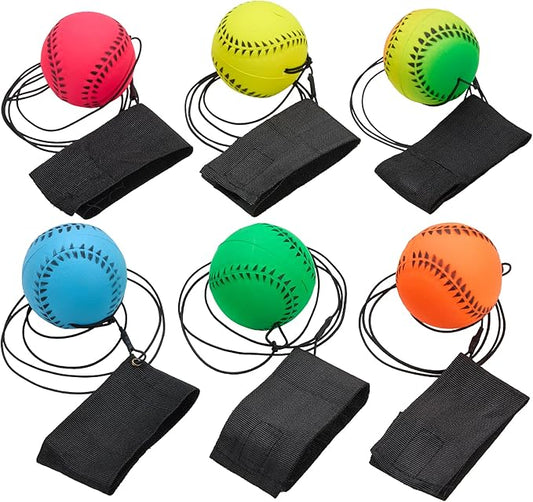 Wrist Baseballs Neon Reactive - 6 Pack - Practice Sports Balls for Fun Outdoor Activity for Kids - Spring Training, Party Favor, Baseball Season Gift, Sports Team Party Bag Filler