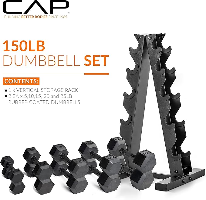 CAP Barbell Dumbbell Set with Rack 150lbs and 210lbs