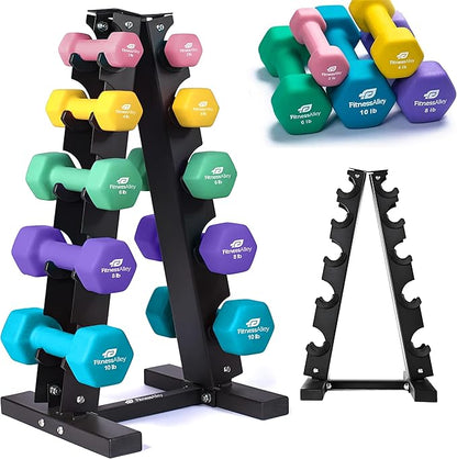 Neoprene Workout Dumbbells - Non Slip, Anti Roll Exercise & Fitness Dumbbells set with Rack Combo - Ideal for Home and Gyms training