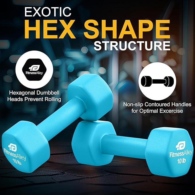 Neoprene Coated Workout Dumbbells set of 2 – Anti Roll, Non Slip with Smooth Grip Fitness & Exercise Dumbbells – Hexagon Shaped Hand Weights for Women & Men – Best Choice for Gyms & home use