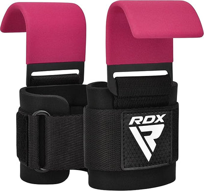 RDX Weight Lifting Hooks Straps Pair, Non-Slip Rubber Coated Grip, 7mm Neoprene Padded Wrist Wrap Support Powerlifting Deadlift Pull Up Fitness Strength Training, Gym Bodybuilding Workout, Men Women