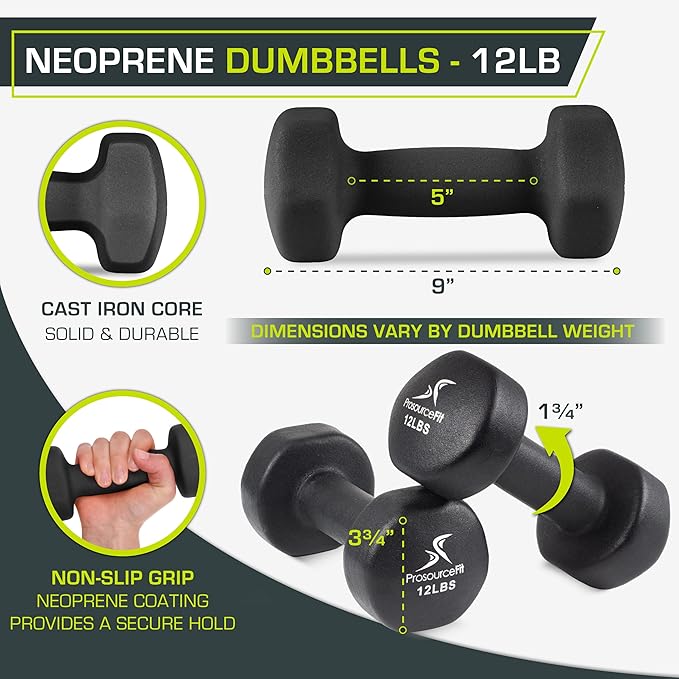 ProsourceFit Neoprene Dumbbell Coated for Non-Slip Grip, 4 lb