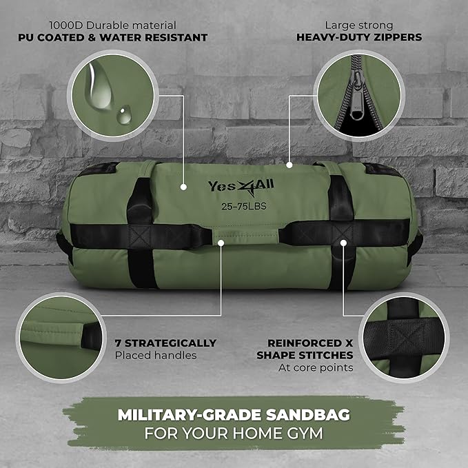 Yes4All Sandbags for Working Out, Adjustable Sand Bags for Weight Training with Handles, Multiple Colors & Sizes 5-200lbs