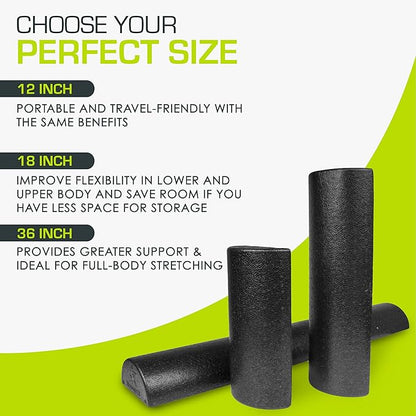 ProsourceFit High Density Foam Rollers 18 - inches Long. Firm Full Body Athletic Massager for Back Stretching, Yoga, Pilates, Post Workout Trigger Point Release, Black