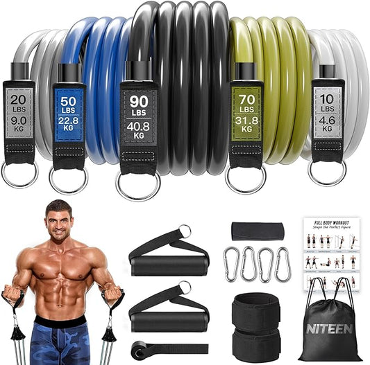 Heavy Resistance Bands for Working Out, NITEEN Resistance Bands with Handles Weight Exercise Bands for Men Women, Workout Bands with Door Anchor and Ankle Straps Strength Training Equipment