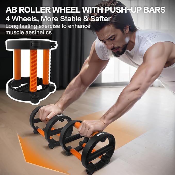 LifeTech Ab Wheel Roller Kit with Push-Up Bar, Push Up Wheel for Abs Workout, Multifunctional Abdominal Exercise Roller Home Gym Equipment Core Strength Workout (A Pair)