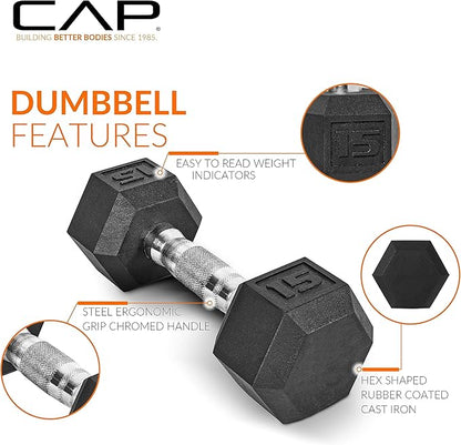 CAP Barbell 150 LB Coated Hex Dumbbell Weight Set with Vertical Rack | Multiple Colors