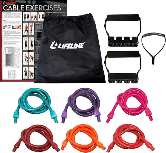 Lifeline Resistance Trainer Kit with Adjustable Resistance Level Bands for More Workout Options Includes Triple Handles, Door Anchor, Multiple 4ft Exercise Tubes, Instruction Guide and Carry Bag