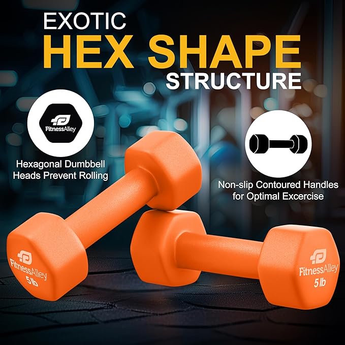 Neoprene Coated Workout Dumbbells set of 2 – Anti Roll, Non Slip with Smooth Grip Fitness & Exercise Dumbbells – Hexagon Shaped Hand Weights for Women & Men – Best Choice for Gyms & home use