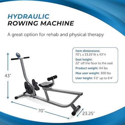 Stamina Hydraulic Rower Machine with Smart Workout App - Rowing Machine with Adjustable Resistance for Home Gym Fitness