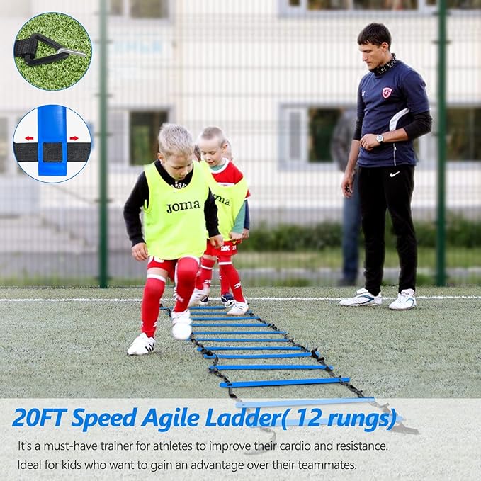 Agility Training Equipment 20FT Agility Ladder,4 Adjustable 16 Football