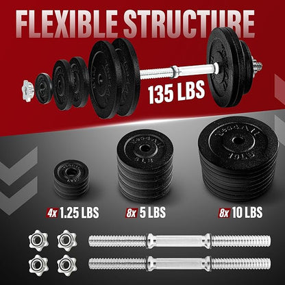 Yes4All Adjustable Dumbbell Set with Weight Plates, Star Lock Collars/Connector, 40lbs to 200lbs Adjustable Weight Plates Set