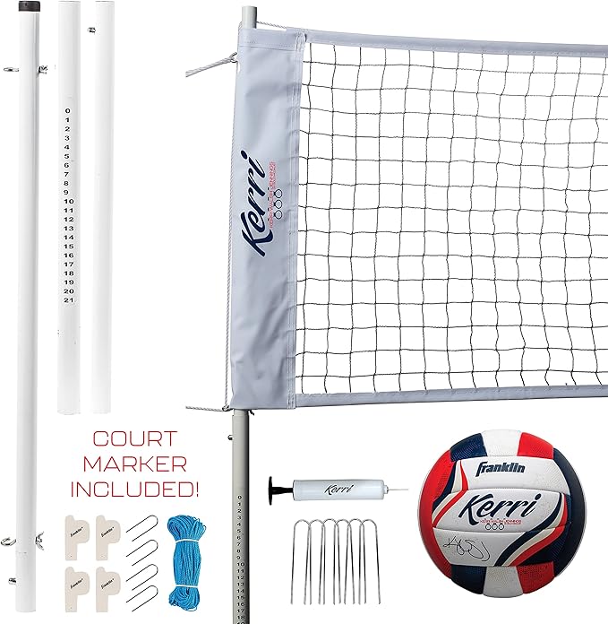 Franklin Sports Outdoor Volleyball Net Sets - Beach + Backyard Portable Volleyball Net with Poles - Complete Outdoor Volleyball Sets with Net + Volleyball Included