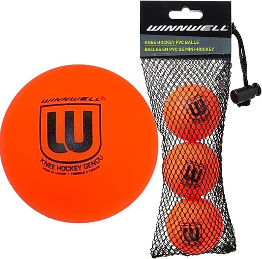 Winnwell PVC Knee Hockey Balls - Indoor Hockey Floor Balls for Mini Stick Nets - Mini Hockey Balls with Mesh Bag -50mm 30gram Weight