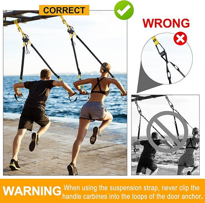 Home Resistance Training Kit, Resistance Trainer Fitness Straps for Full-Body Workout, Bodyweight Resistance Bands with Handles, Door Anchor, Workout Guide for Home Gym (Resistance) (Black, Yellow)