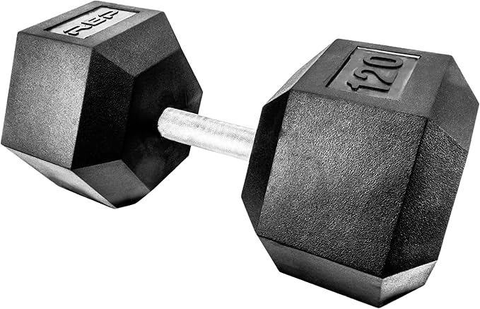 Rep Fitness Rubber Hex Dumbbell(s) - Singles (55LB +) and Pairs (5LB - 50LB) - Low Odor, Fully Knurled Handle