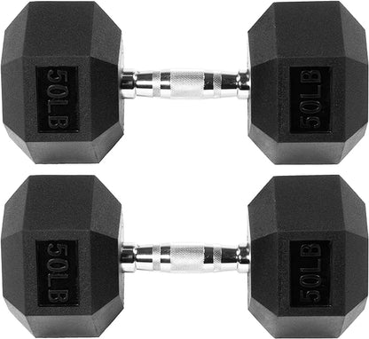 Signature Fitness Rubber Encased Hex Dumbbell, Multiple Sizes