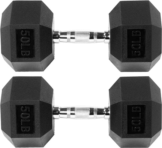 Signature Fitness Rubber Encased Hex Dumbbell, Multiple Sizes