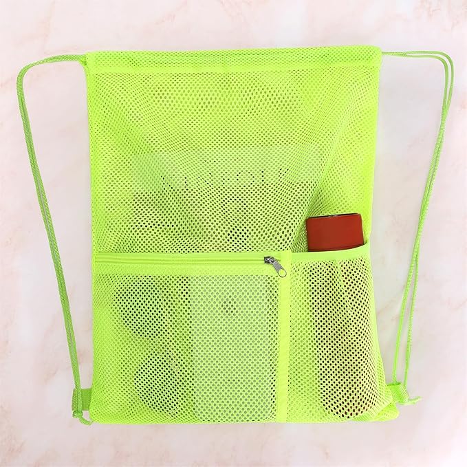 NATURAL STYLE 2 PACK Mesh Drawstring Backpack Bag, Multifunction Mesh Bag for Swimming, Athletic Gym, Clothes, Beach, Swim (Green)