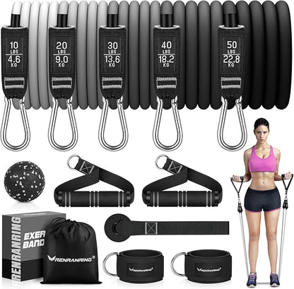 RENRANRING Resistance Bands for Working Out, 150LBS Exercise Bands, Workout Bands, Resistance Bands Set with Handles for Men Women, Legs Ankle Straps for Muscle Training