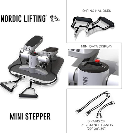 Mini Stepper & Stair Climber Machine - w/Resistance Bands Set - Built in Monitor by Nordic Lifting