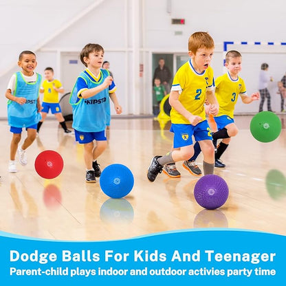 Dodgeballs Playground Balls, Dodge Ball Set for Kids & Adults, Bouncing Kickballs Handball for Outdoor & Indoor Games - Includes Pump & Mesh Storage Bag