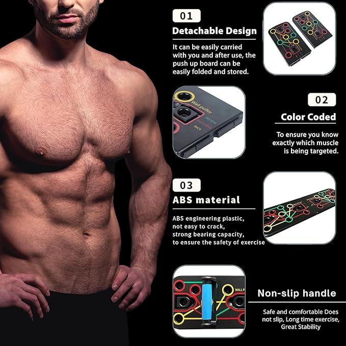 23-in-1 Multifunction Detachable Push Up Board with Resistance Bands, Portable Pushup Board for Men, Muscle Max Pushup Board with Handles