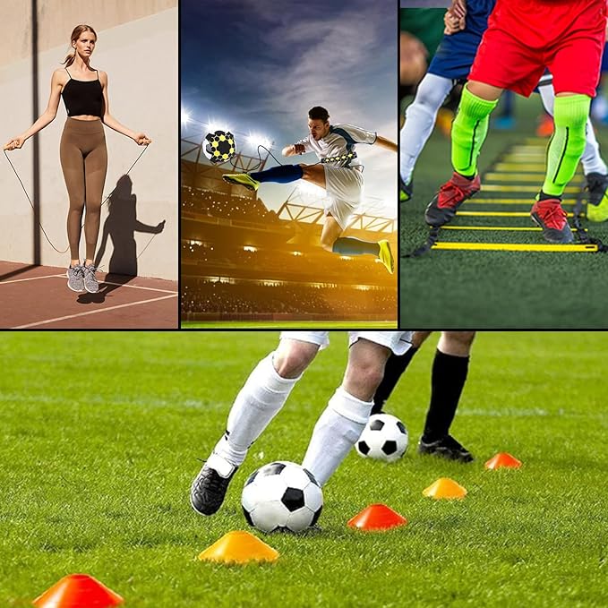 Agility Ladder Soccer Training Accessories Equipment, 6m Speed Ladder 12 Cones Football Trainer and Skipping Rope Football Training Set Football Gifts for Men