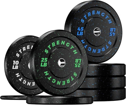 GIKPAL Bumper Plates, Olympic Weight Plates Set 2-inch Rubber Weights for Barbell, 10lbs-55lbs